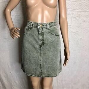 Vintage 80s Green Jean High Waisted Skirt